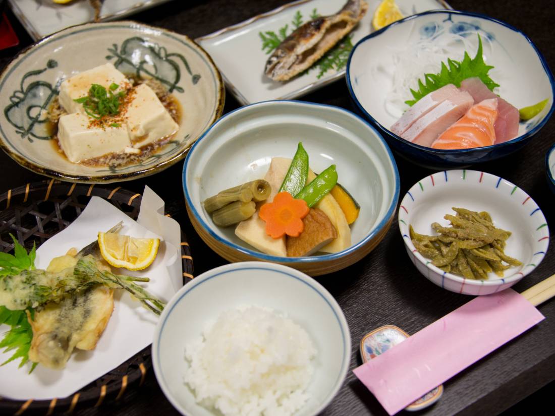 Evening ryokan meal during the Kumano Kodo hike