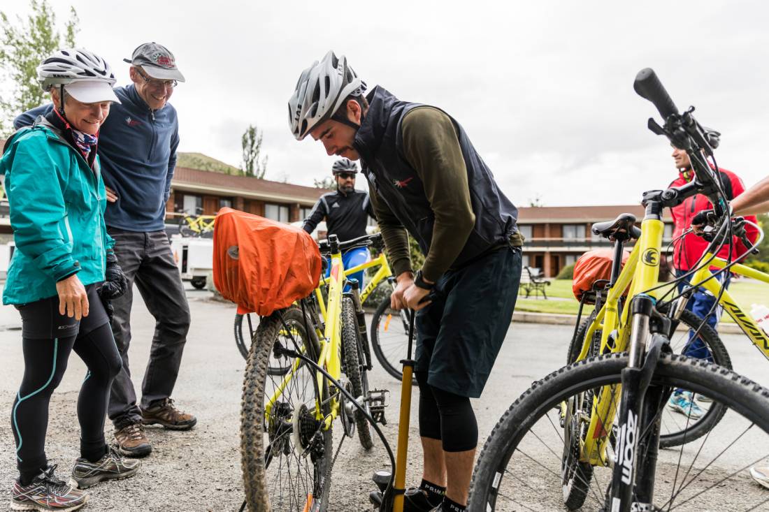 Guides making sure our bikes are ready to ride the trails |  <i>Lachlan Gardiner</i>