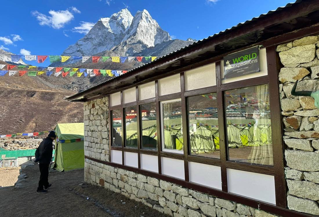 Our Dingboche Eco-Comfort Camp is surrounded by wonderful mountain vistas |  <i>Sarah Higgins</i>