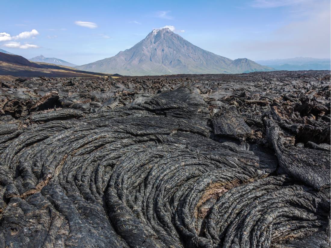 Looking across the expansive lava fields surrounding Tolbachik Volcano