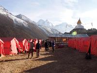 Trekkers admiring the views from World Expeditions' private camp at Dingboche |  <i>Kylie Turner</i>