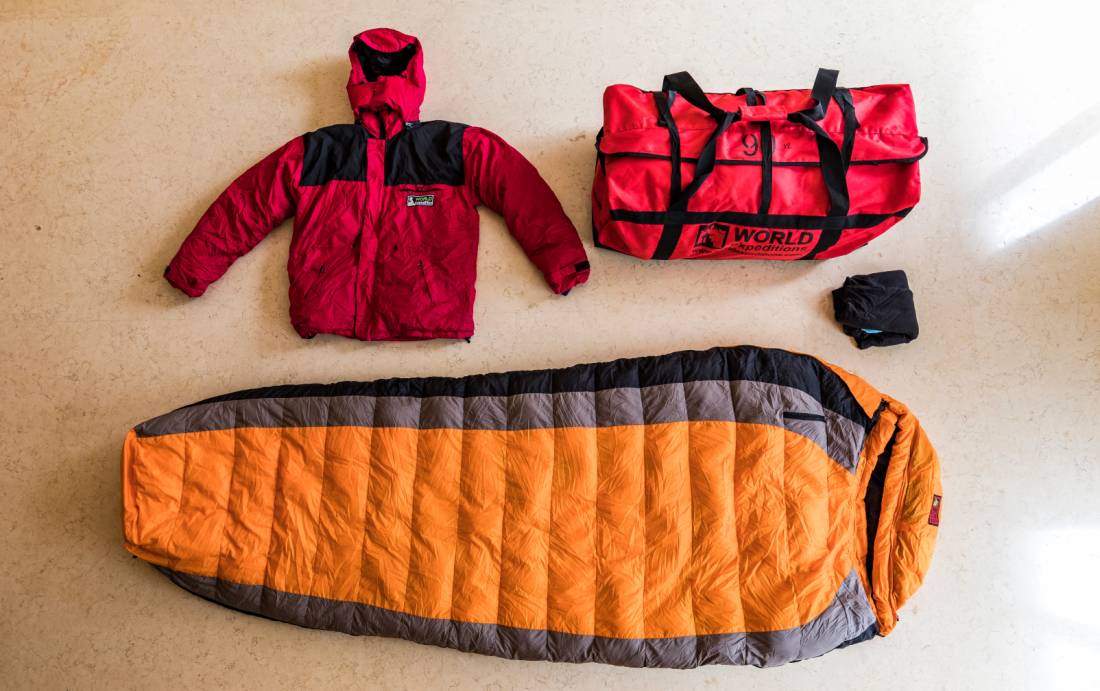 Use our trek pack on tour which includes a down/fibrefill jacket, skeeping bag, sleeping bag liner and kit bag. |  <i>Lachlan Gardiner</i>
