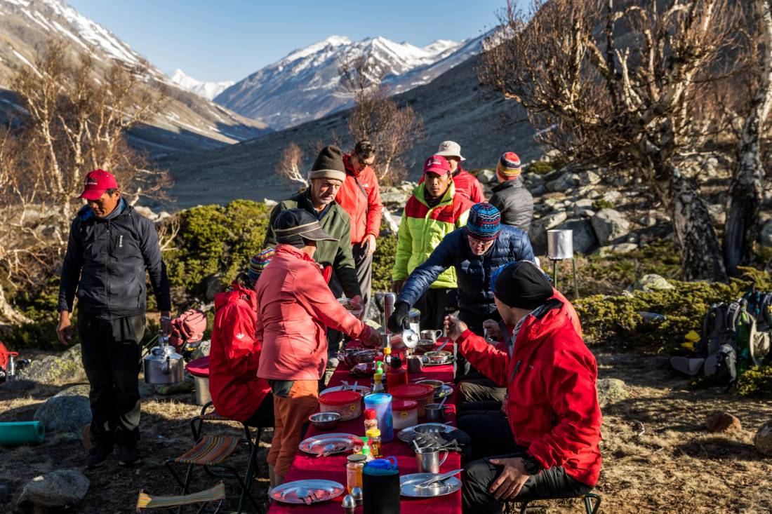 Clients enjoying a lunch in Nepal |  <i>Lachlan Gardiner</i>