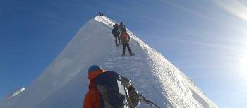 Climbers make their way to the summit of Island Peak | Bir Singh Gurung